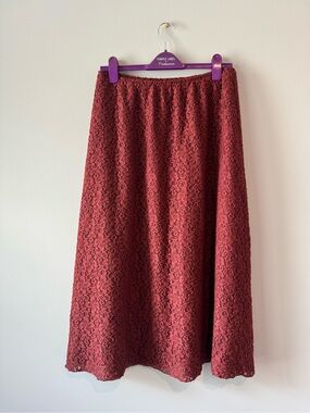 Red Lace Midi Skirt Medium